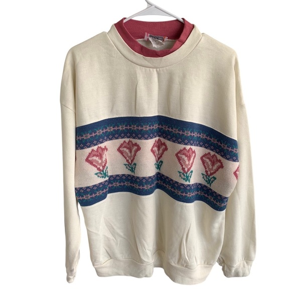 American Vintage Tops - Vintage Floral Crewneck Sweatshirt Adult Large 90s Sweater Act 3 Tag Made USA